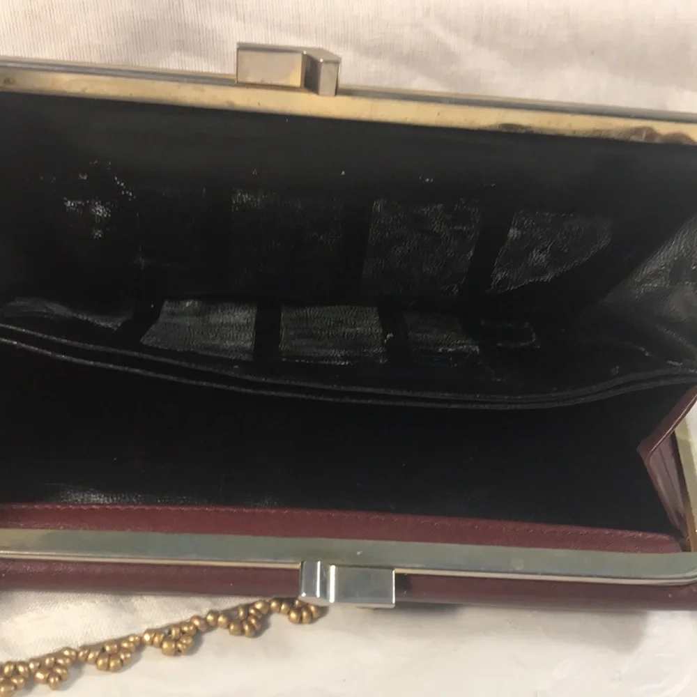 Christian Dior Vintage Burgundy Leather Trifold Kiss Lock Clutch Wallet